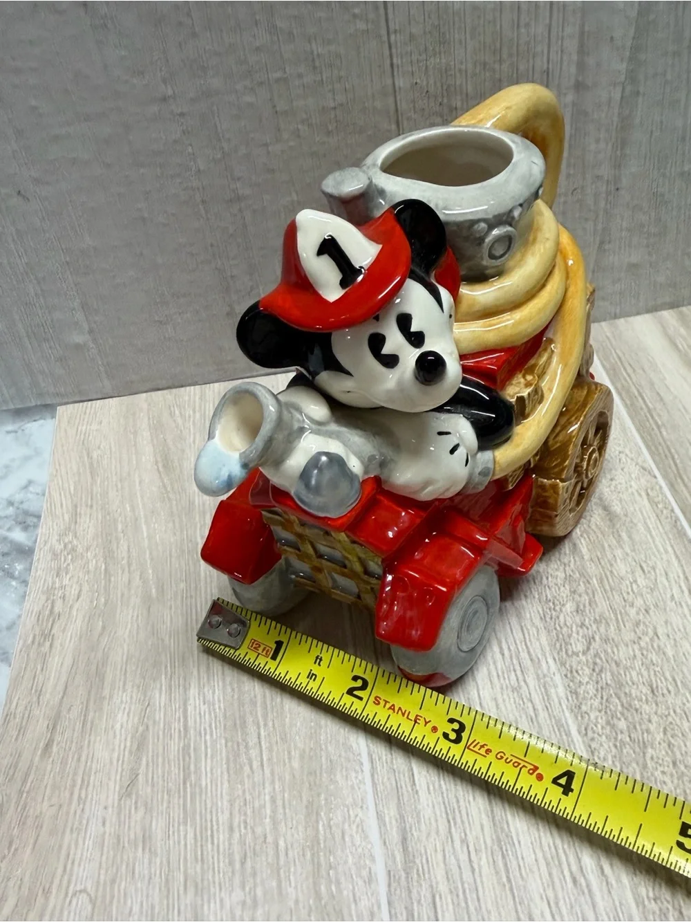 Vintage Enesco Disney Mickey's Fire Brigade Ceramic Teapot / pitcher Fire truck